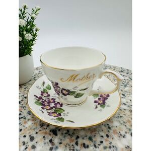 Duchess Violetta Mother Teacup and Saucer Set Purple Violets Gold Gilt England